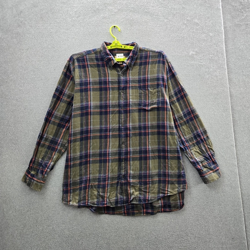 The Foundry Supply Co. Men Button Up Shirt 2XLT Green Plaid Flannel Shirt